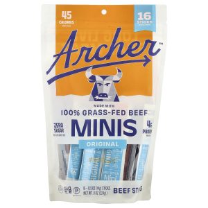 Country Archer Jerky, Grass-Fed Beef Sticks Minis, Original , 16 Sticks, 0.5 oz (14 g) Each